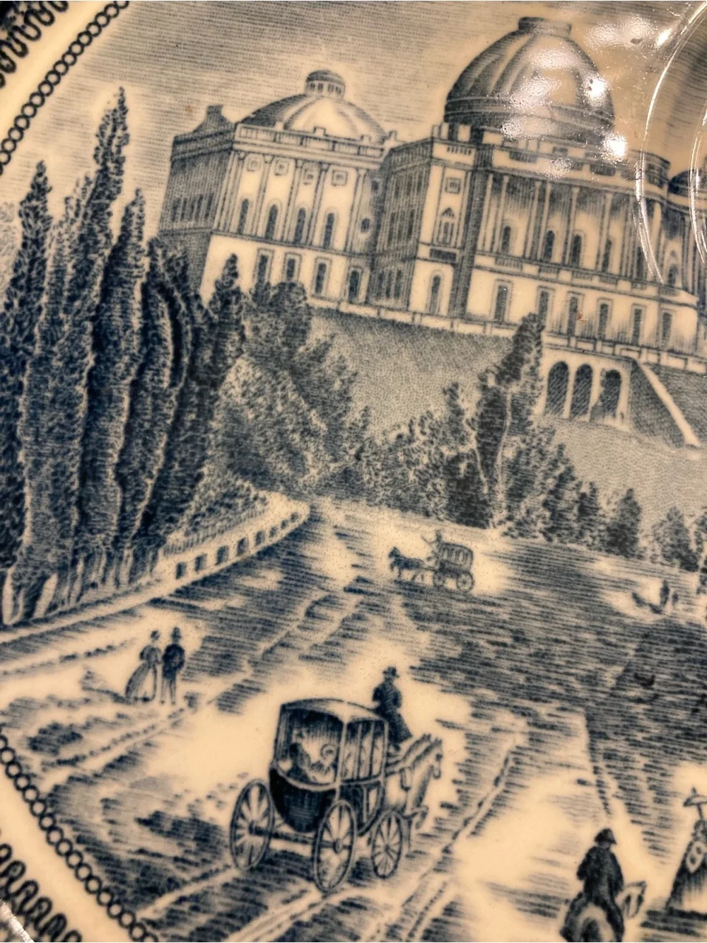 Blue Transferware Decorative Plate with Scenic Motif